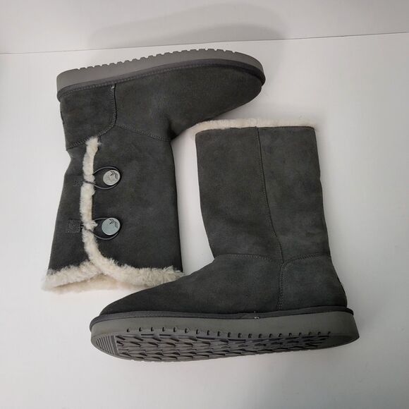 Koolaburra UGG Boots Womens 10 Kinslei Tall Suede Stone Grey 1096409 Buttons - Picture 6 of 8